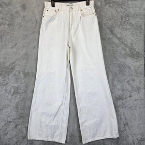 Zara Pants Womens 8 White True Wide Leg High Rise Cotton Denim Trouser Casual